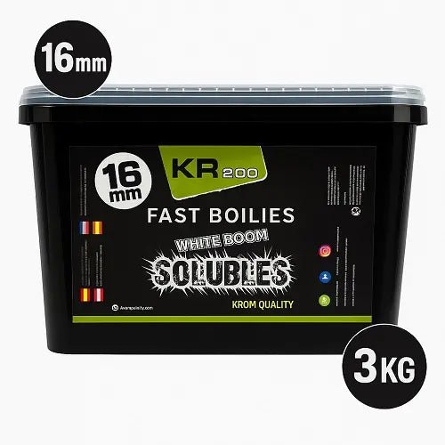 Boilies Solubles Krom Quality KR200 White Boom 16 mm 3KG - Tienda Carpfishing