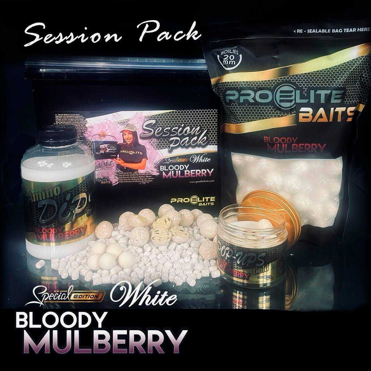 Session Pack Pro Elite Baits Gold Bloody Mulberry Special Edition White - Tienda Carpfishing