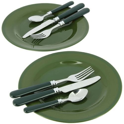 Set de cubiertos y platos NGT de camuflaje - Tienda Carpfishing