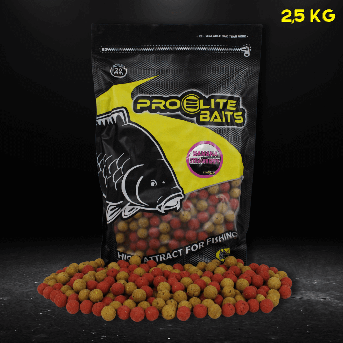 Boilies Pro Elite Baits Banana Strawberry 20 mm 2,5 Kg - Tienda Carpfishing