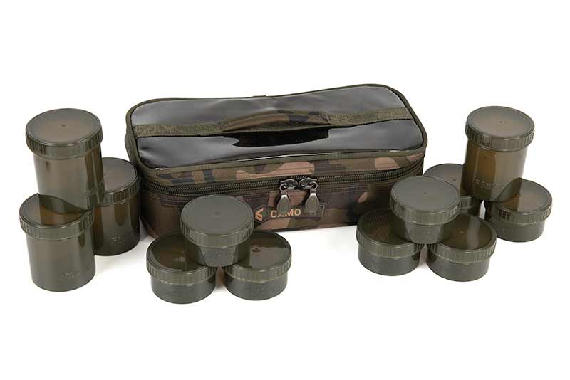 Macuto de 12 botes de cebo Fox Camolite - Tienda Carpfishing