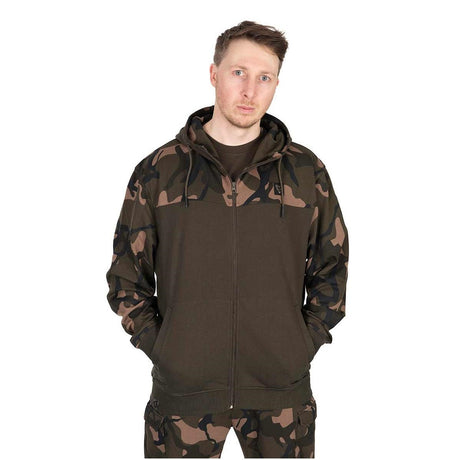Sudadera Fox LW Caqui y Camo con capucha y cremallera - Tienda Carpfishing