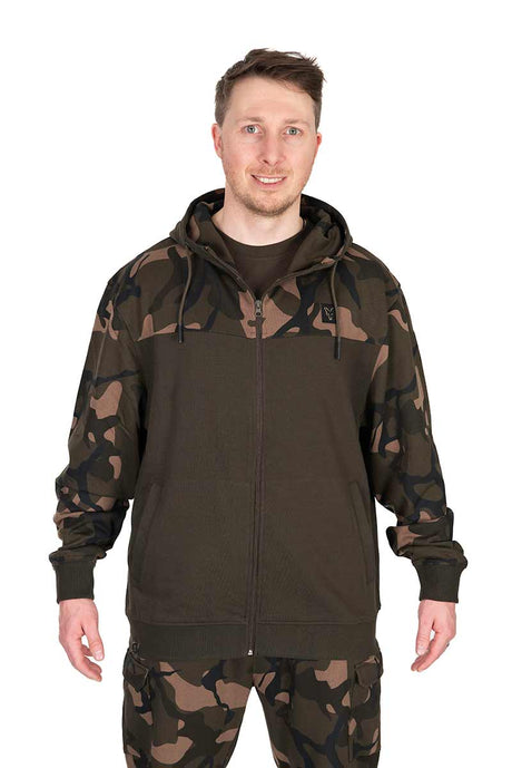 Sudadera Fox LW Caqui y Camo con capucha y cremallera - Tienda Carpfishing
