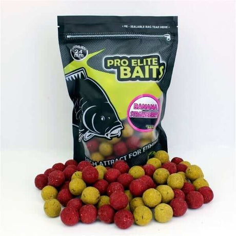 Boilies Pro Elite Baits Banana Strawberry 24 mm - Tienda Carpfishing