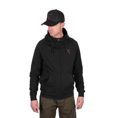 Sudadera Fox Collection LW Negra y Naranja de cremallera - Tienda Carpfishing