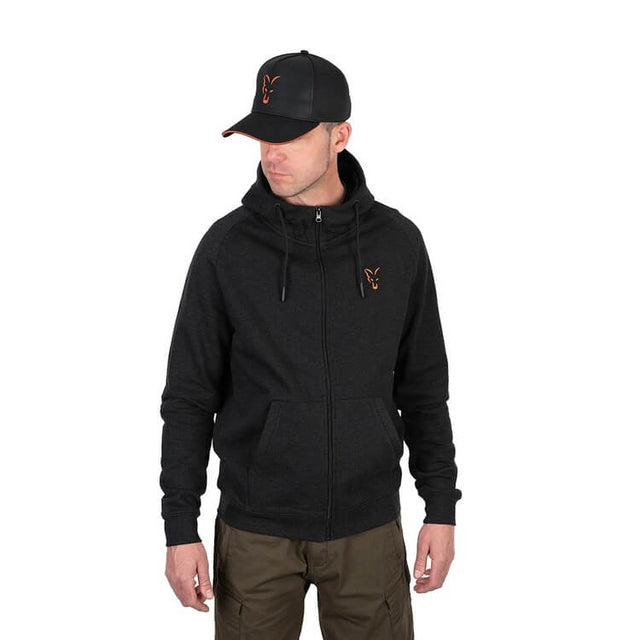 Sudadera Fox Collection LW Negra y Naranja de cremallera - Tienda Carpfishing