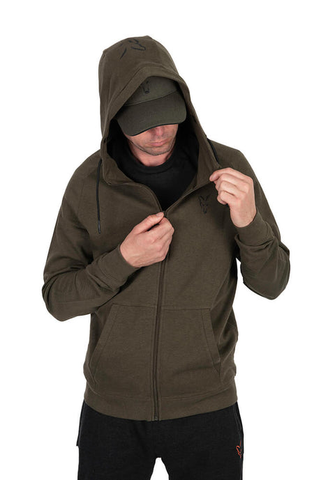 Sudadera Fox Collection LW Verde y Negra de cremallera - Tienda Carpfishing
