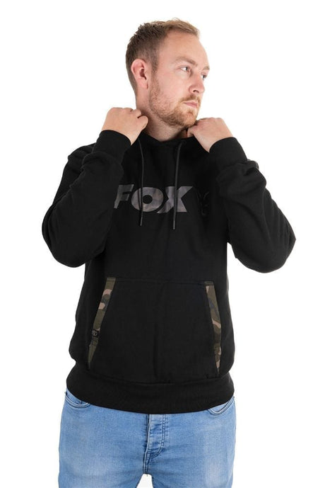 Sudadera Fox negra/camo con capucha 3XL - Tienda Carpfishing